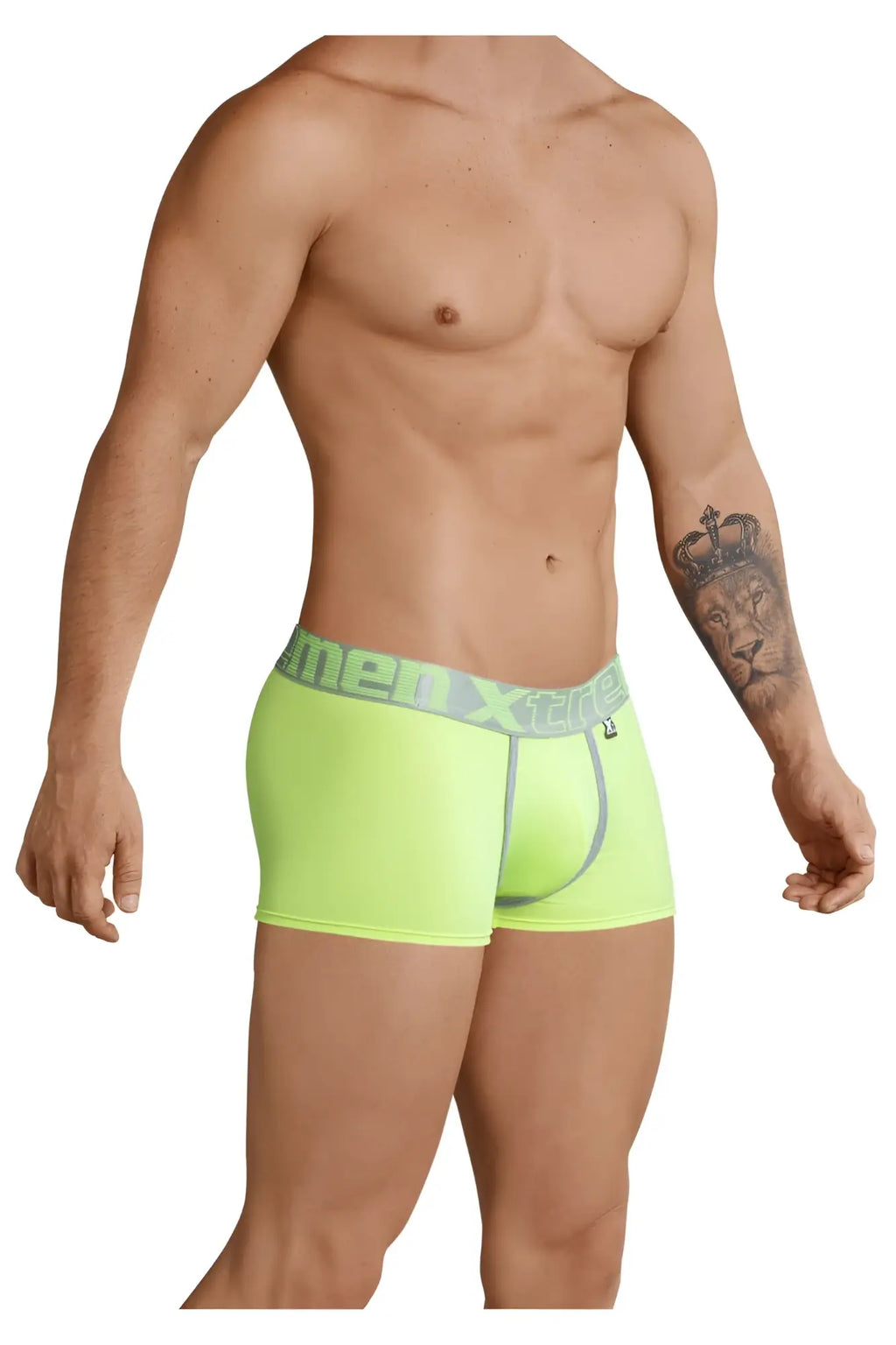 Neon green xtremen 91028 piping boxer briefs with gray menextra waistband for comfortable everyday wear