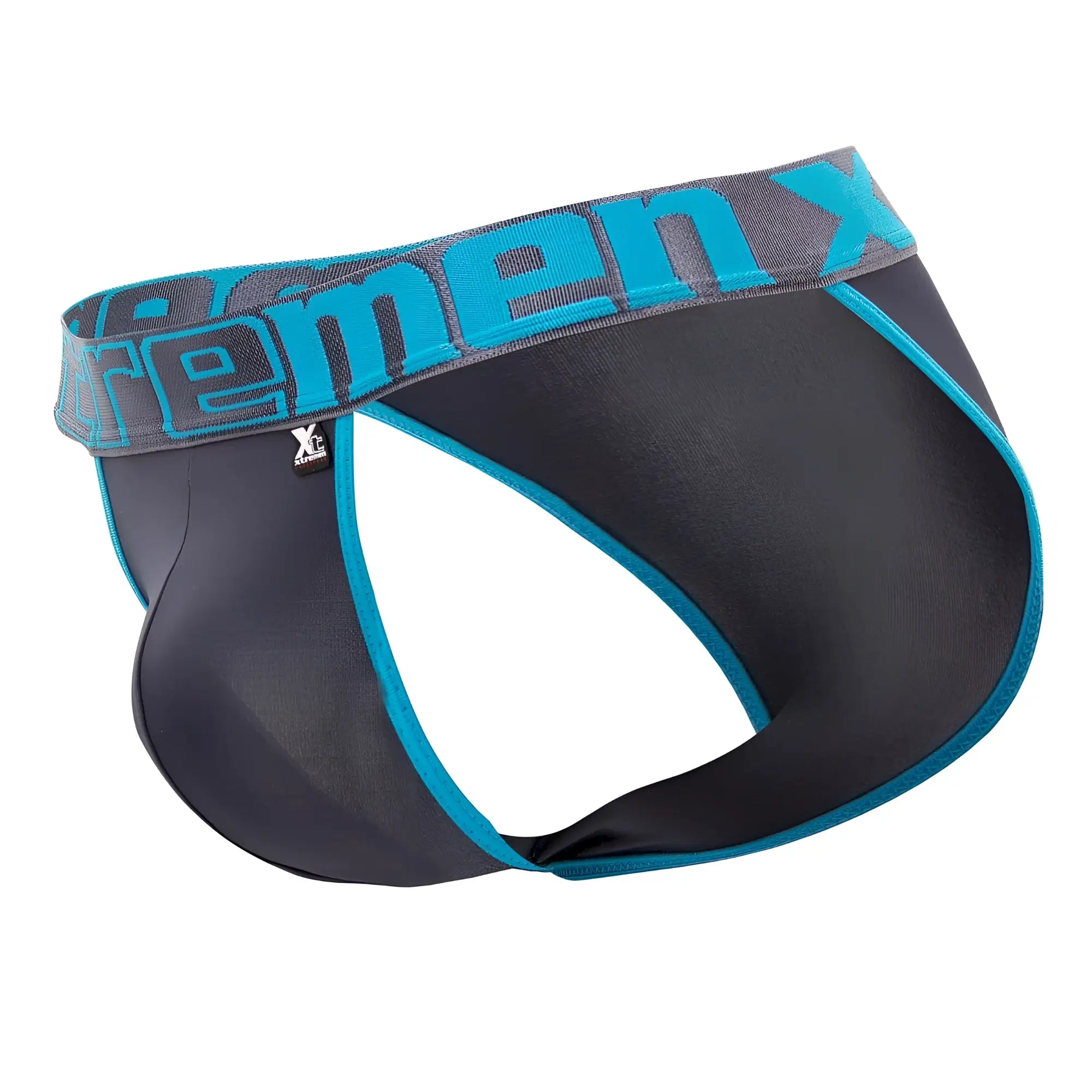 Black and teal extremex men’s briefs with branded waistband from xtremen 91057x-3 3pk bikini set