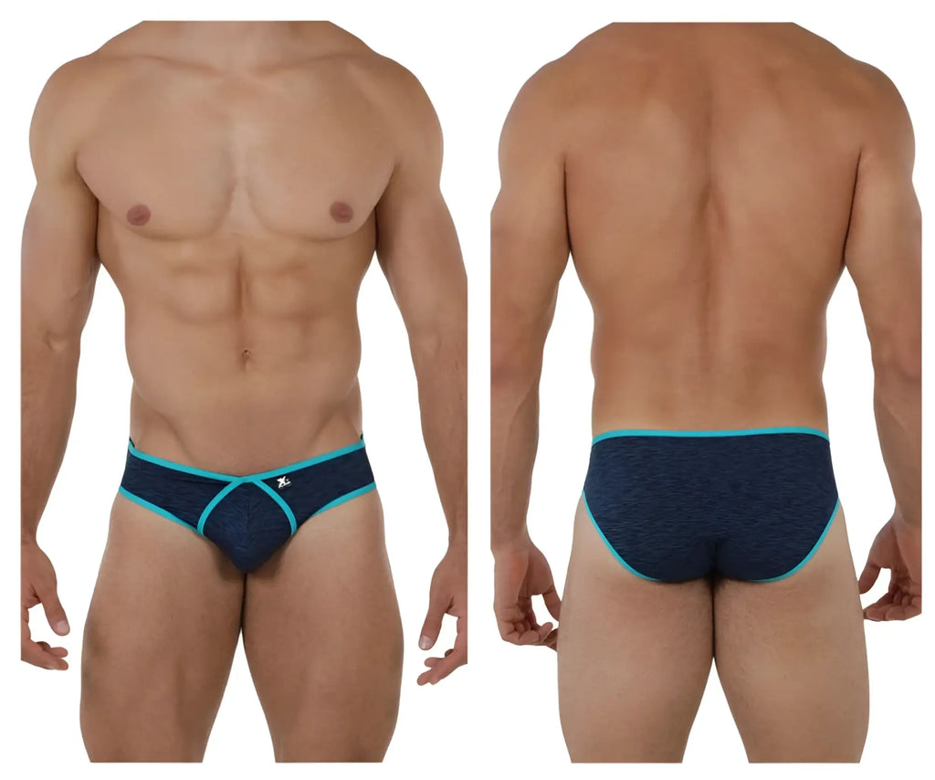 Navy blue and teal Xtremen 91074 microfiber athletic briefs with textured fabric and distinctive x-shaped front design