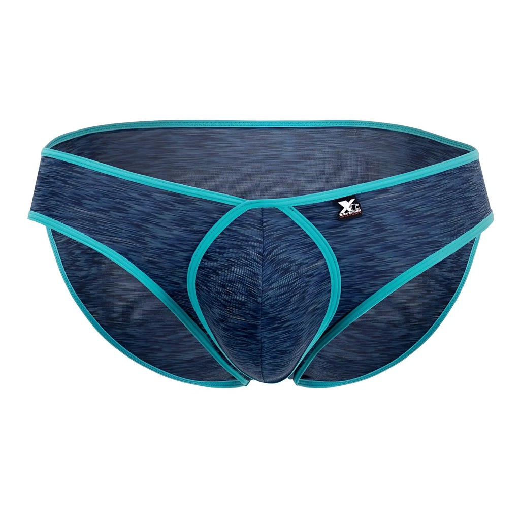 Xtremen 91074 microfiber briefs in dark blue with blue and teal textured fabric and contrasting trim for athletic use