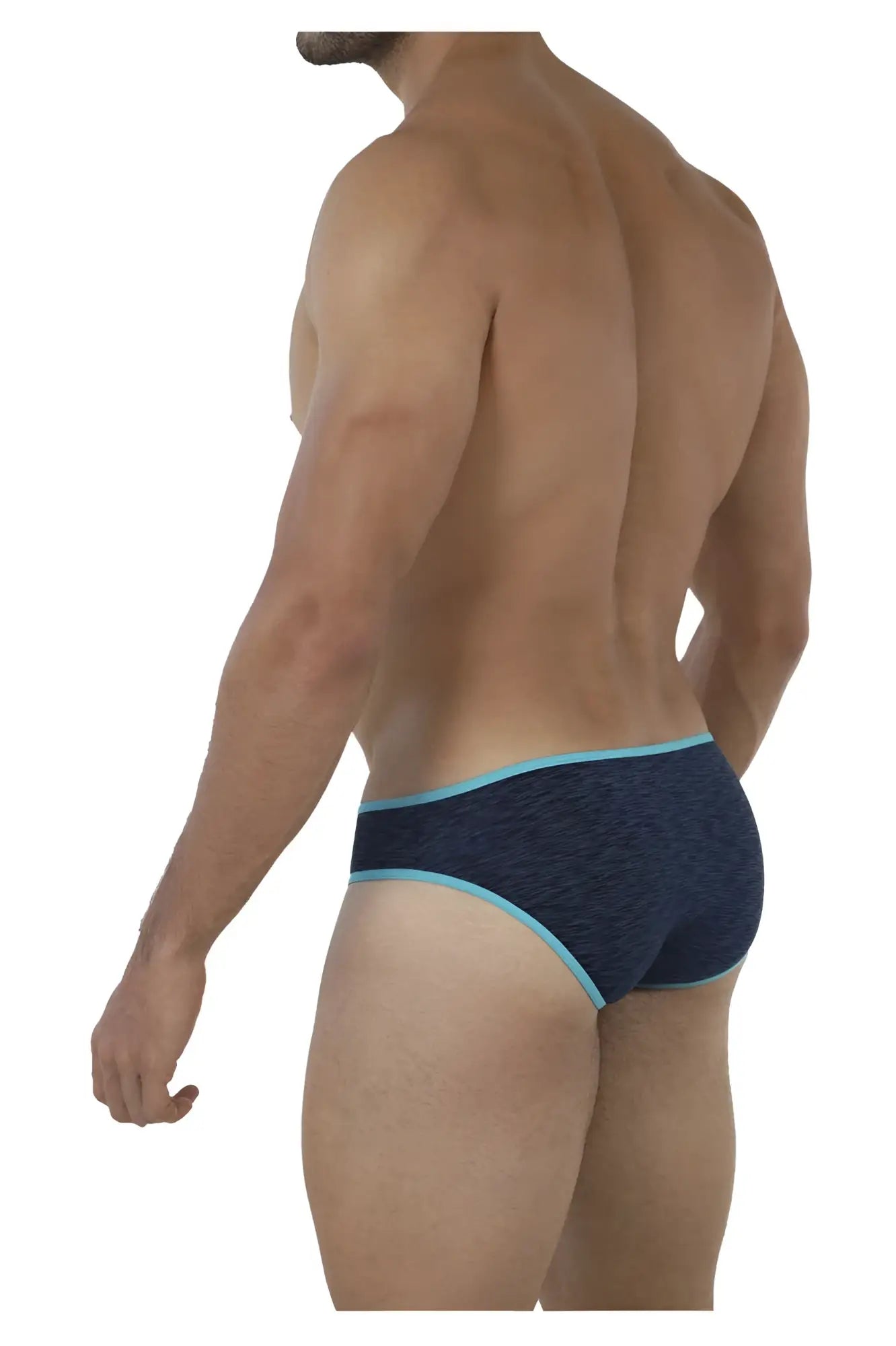 Dark blue xtremen 91074 microfiber men’s briefs with light blue trim featuring textured fabric design