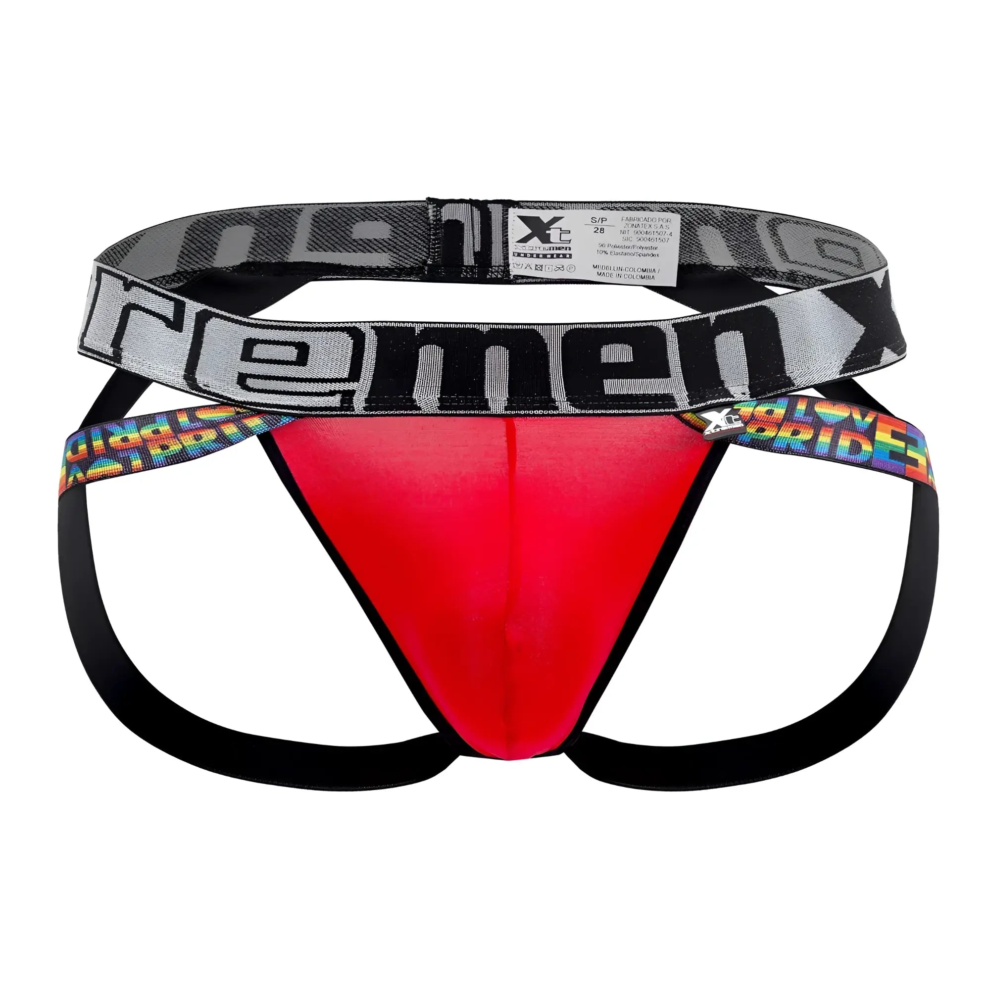 Xtremen 91084 microfiber pride mens red and black briefs with bold reme logo on waistband