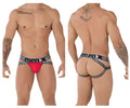 Red menxten xtremen 91084 microfiber pride jockstrap with colorful patterned waistband in red