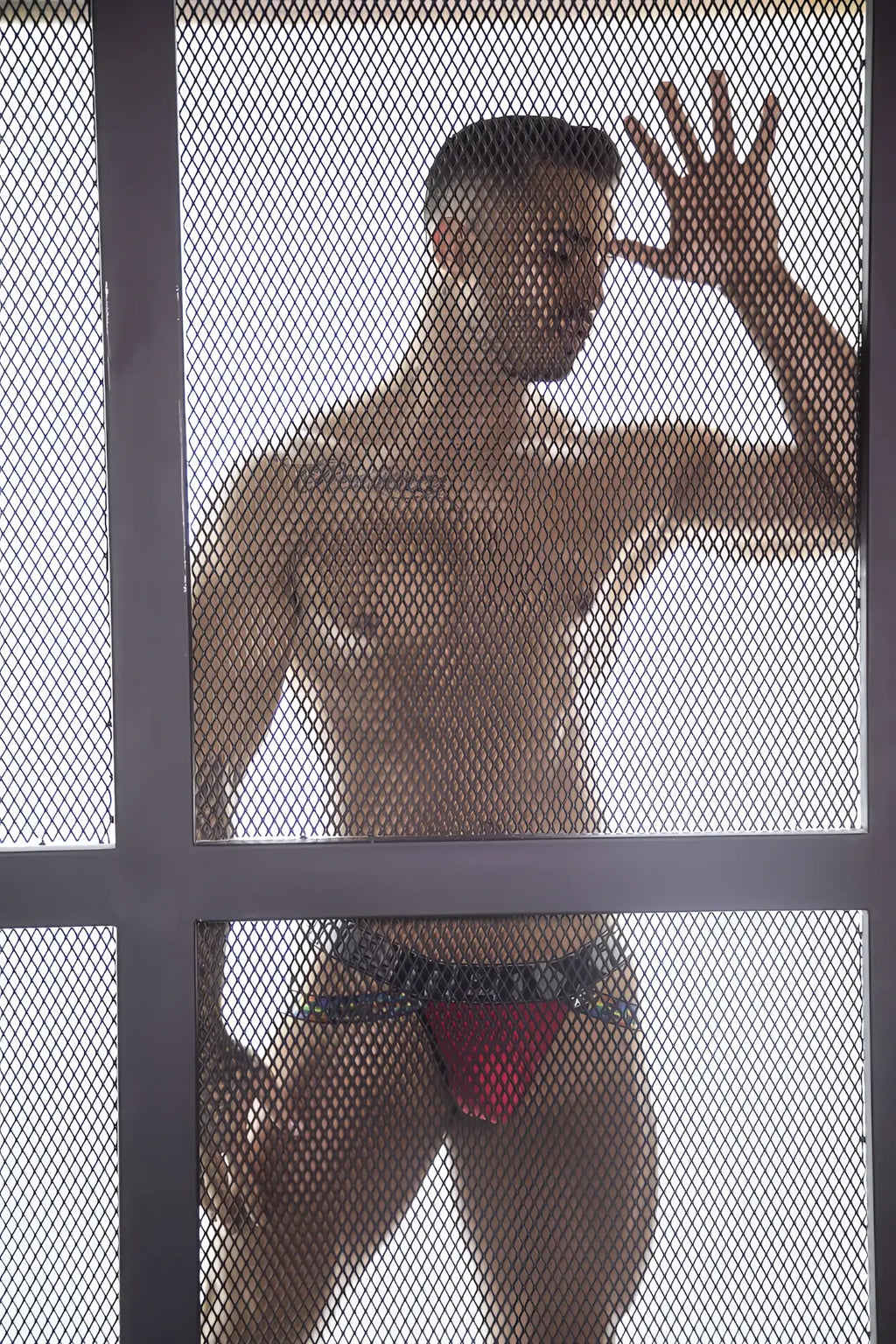 Red xtremen 91084 microfiber pride jockstrap briefs with black patterned waistband for support and comfort