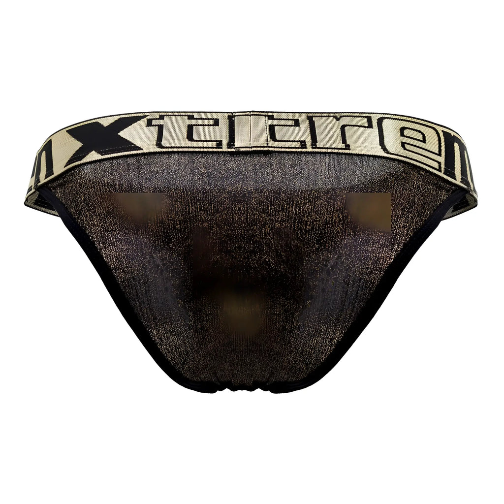 Black and gold metallic mesh microfiber bikini briefs with beige elastic xtreme logo waistband by Xtremen 91089X Frice