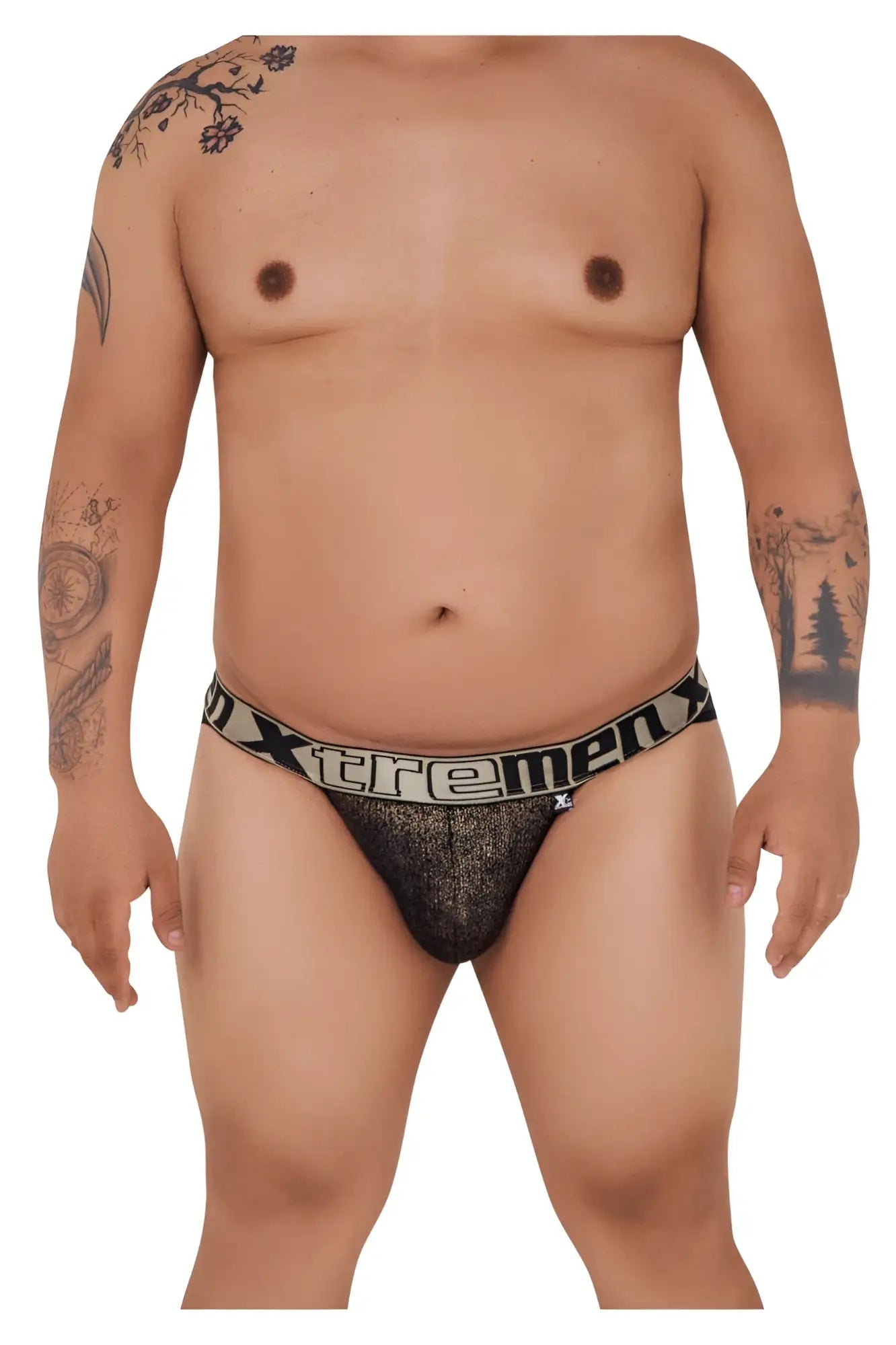 Black textured microfiber men’s briefs with bold xtreme logo band in white and black lettering xtremen 91089x frice bikini
