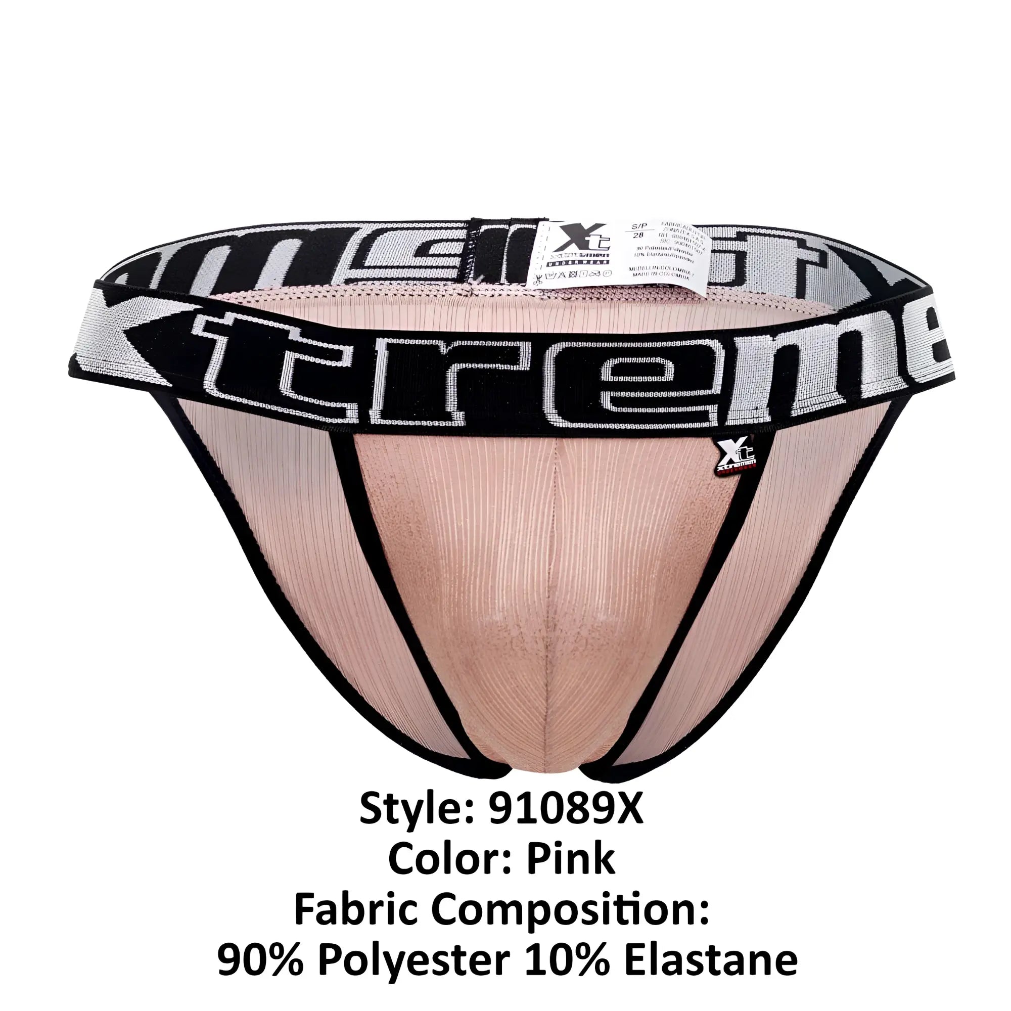 Pink xtremen 91089x microfiber bikini briefs with black silver extreme waistband made of 90 polyester 10 elastane
