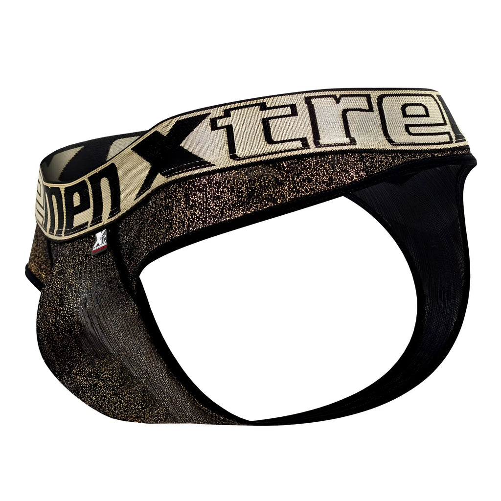 Black and gold glittery xtremen 91091x microfiber men’s briefs with bold xtreme logo waistband