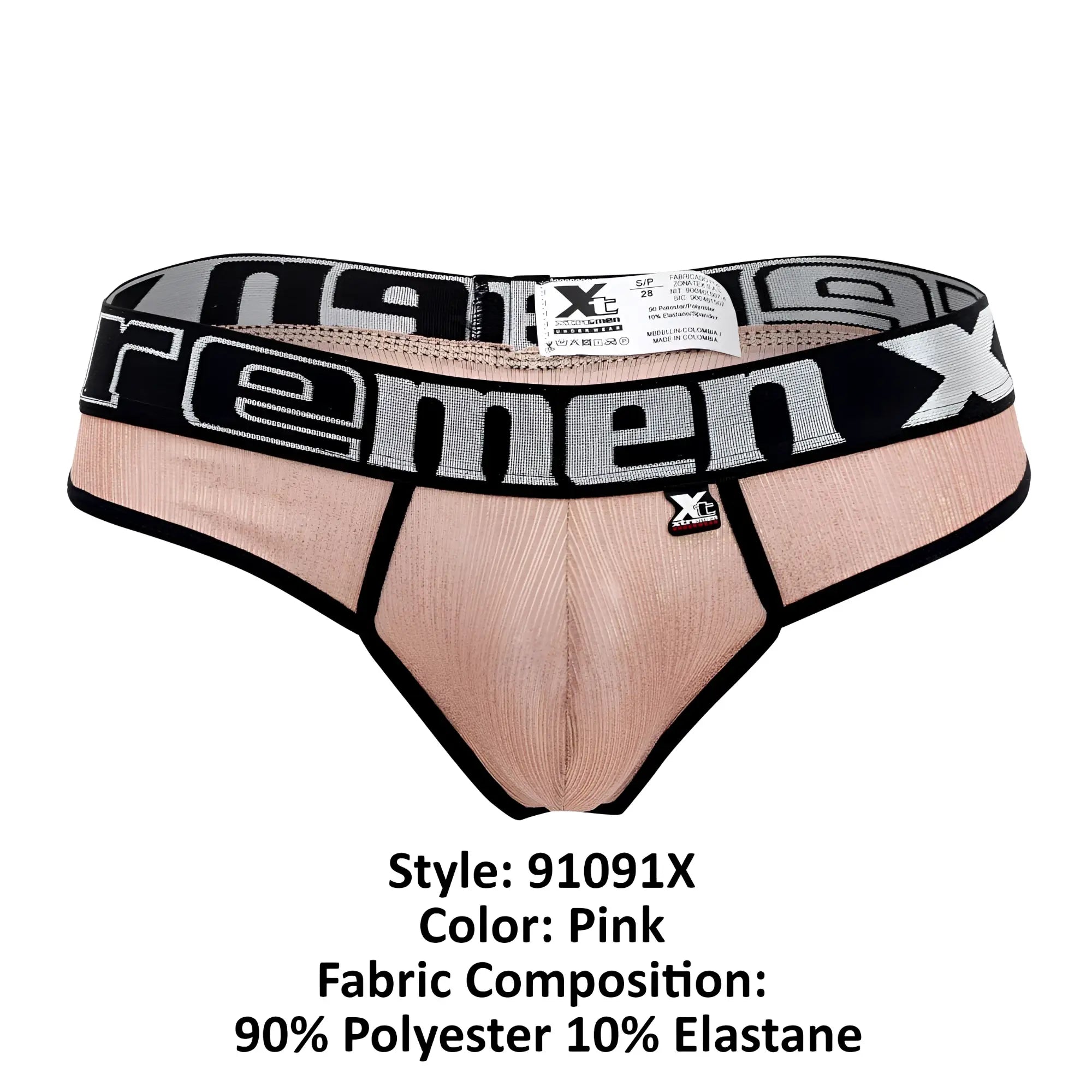 Pink xtremen 91091x microfiber briefs with black gray elastic xtreme logo waistband made of 90 polyester 10 elastane