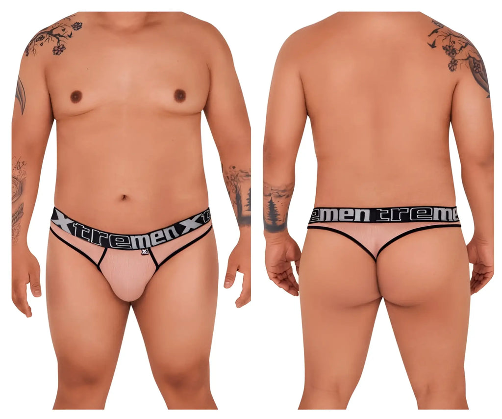 Transparent pink mesh thong with black elastic xtremen branded waistband from Xtremen 91091X microfiber thongs