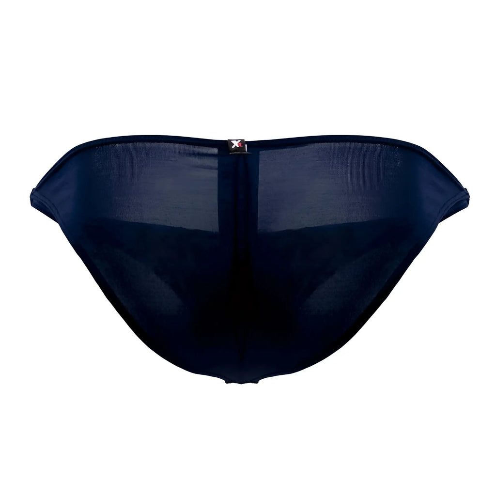 Dark navy sheer mesh briefs with central zipper closure and branded tag at waistband xtremen 91093x microfiber bikini