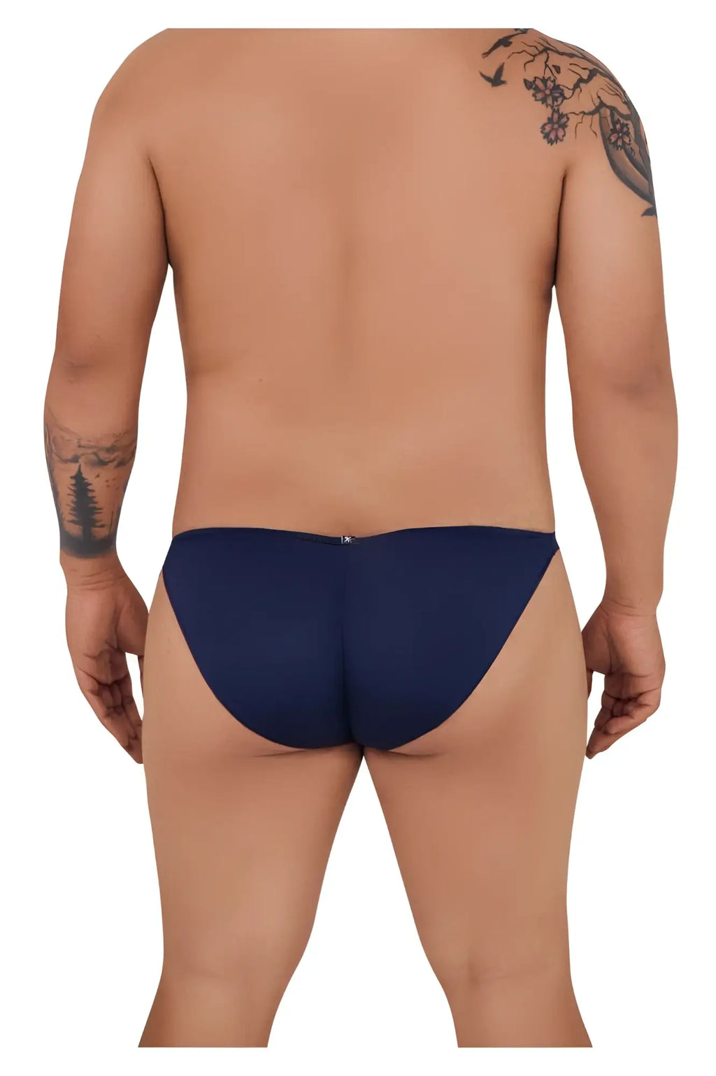 Back view of xtremen 91093x microfiber bikini in dark blue with smooth fabric and small metallic clasp