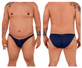 Navy blue microfiber bikini briefs xtremen 91093x with subtle brand logo on front waistband in dark blue color