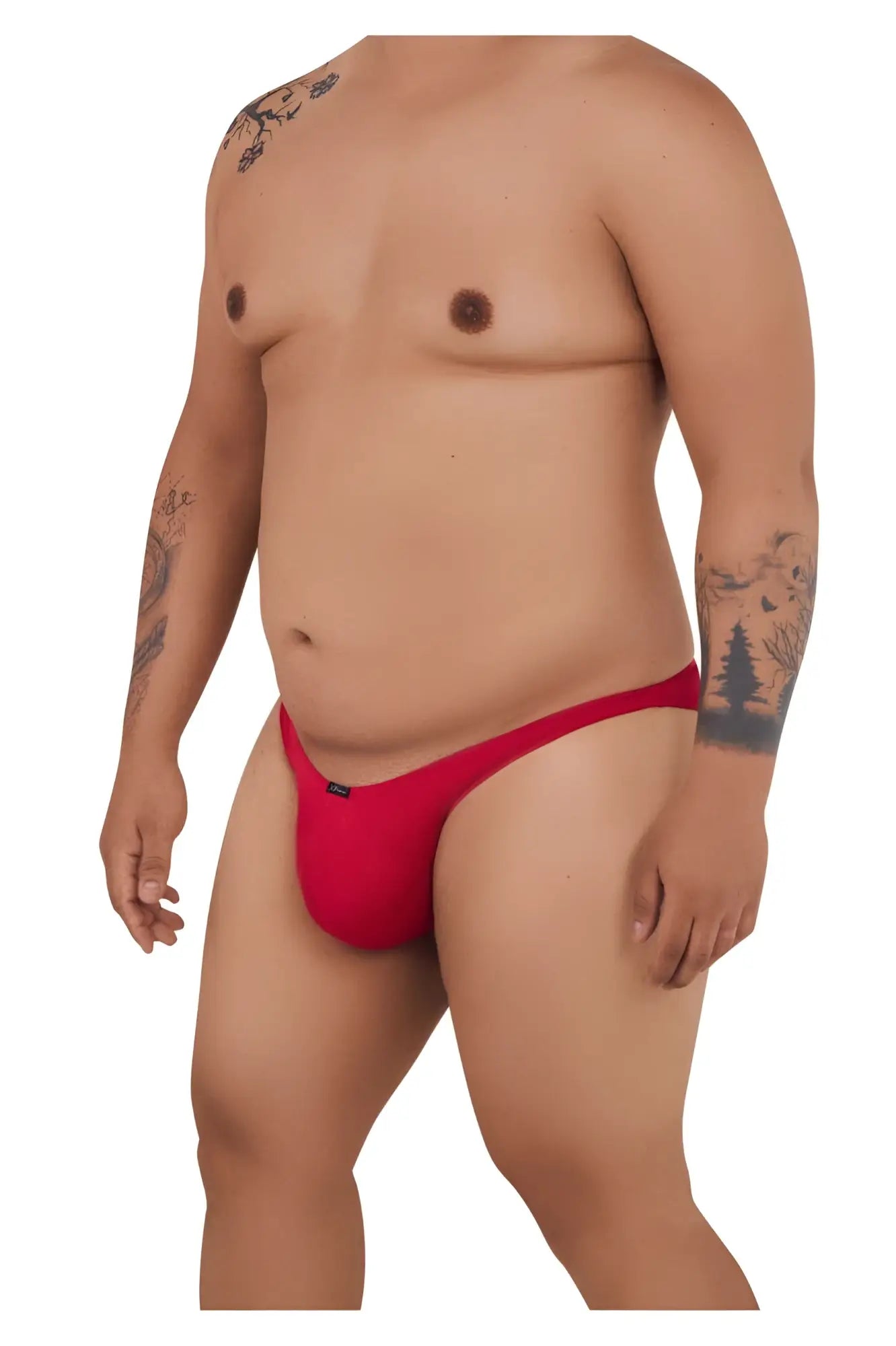 Red xtremen 91093x microfiber bikini briefs with a snug fit and small black logo on the left hip
