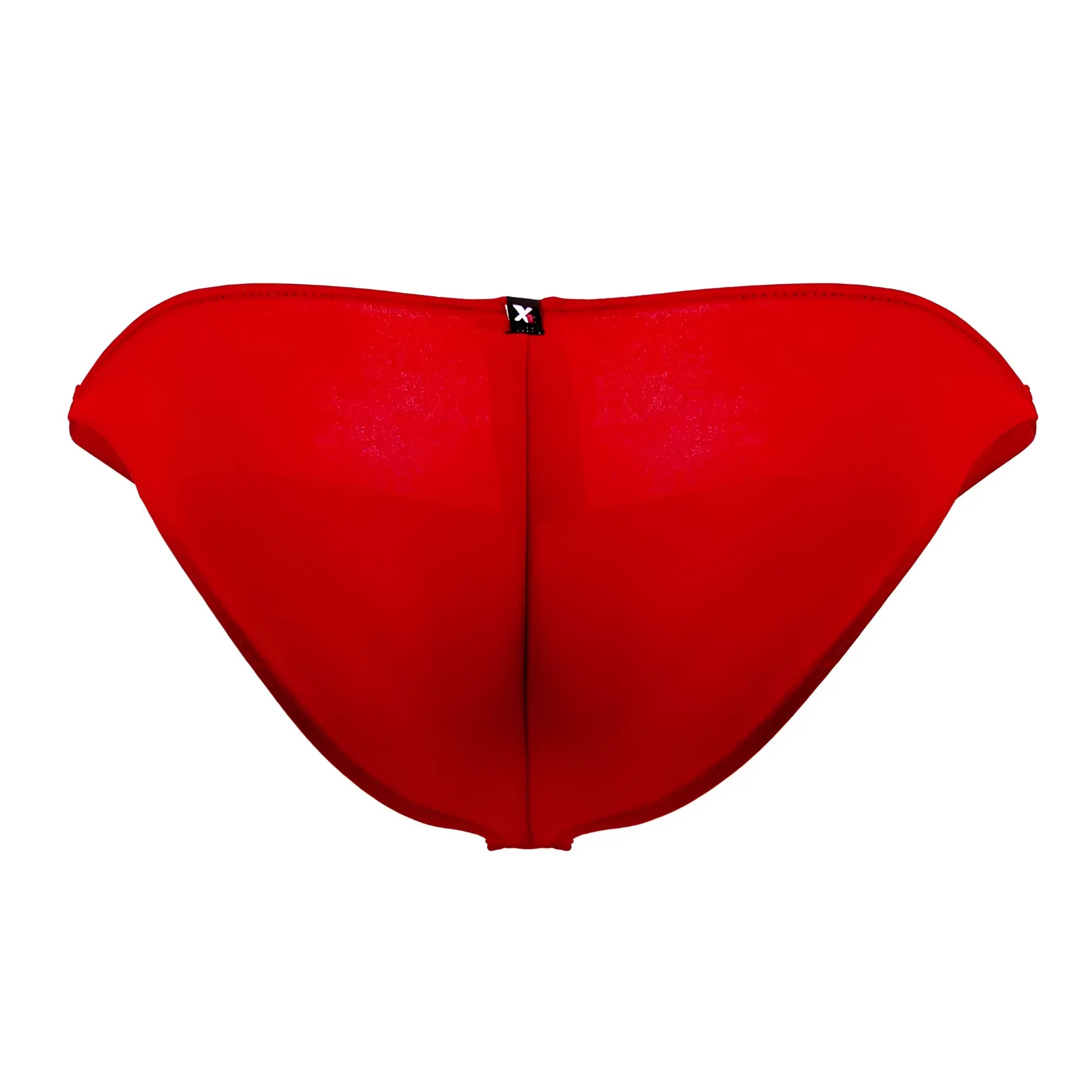 Red xtremen 91093x microfiber bikini swim trunks in a form-fitting design with a black brand tag on the back