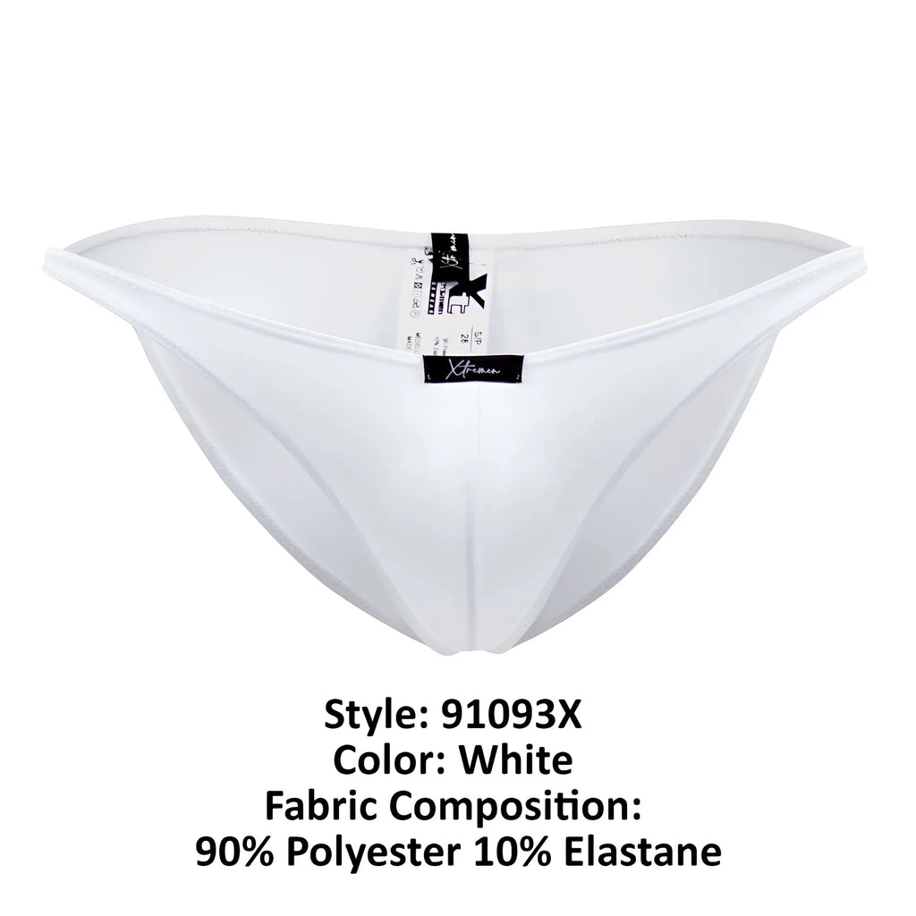 White Xtremen 91093X microfiber bikini briefs made of 90 percent polyester and 10 percent elastane with branded tag