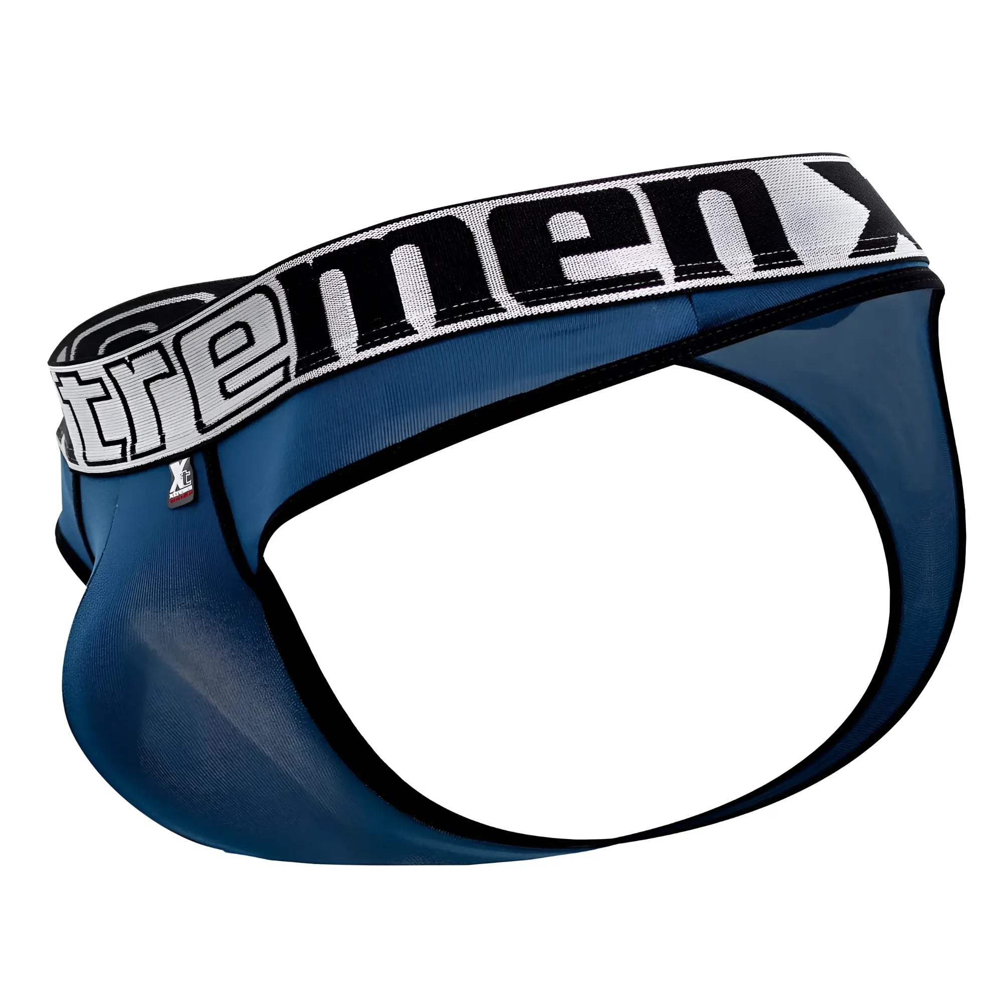 Blue xtremen 91094 microfiber thongs with a black and white extremen waistband in petrol color