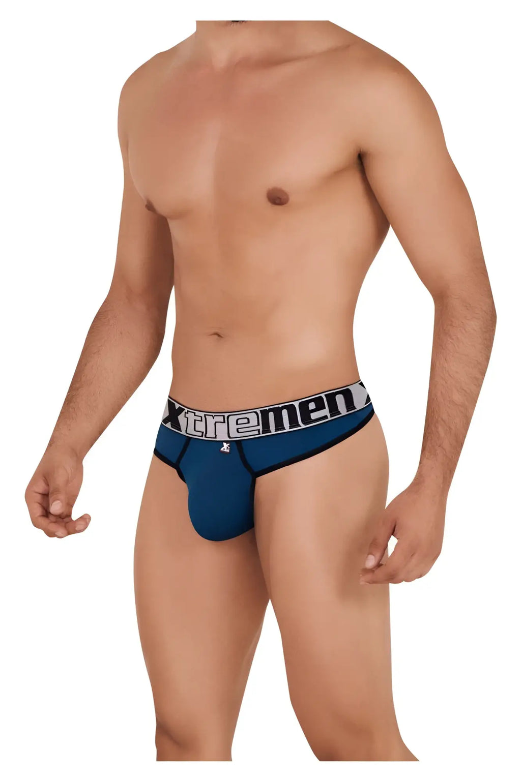Blue xtremen 91094 microfiber briefs with a black and white waistband in petrol color front view