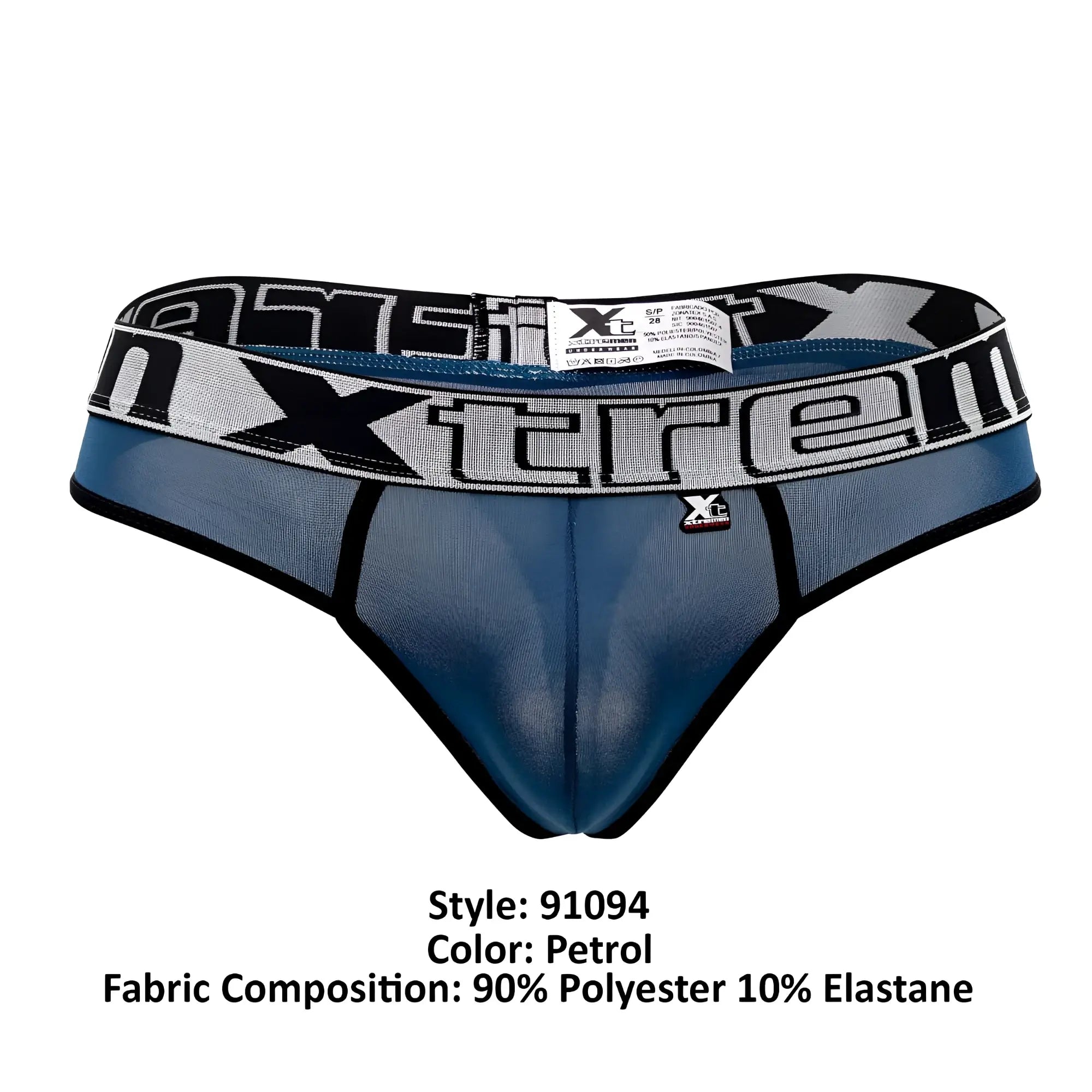 Petrol-colored xtreme brand microfiber briefs with mesh front panel black trim and bold xtreme waistband branding