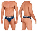 Navy blue men’s microfiber briefs with a black and white xtreme waistband logo from xtremen 91094 collection