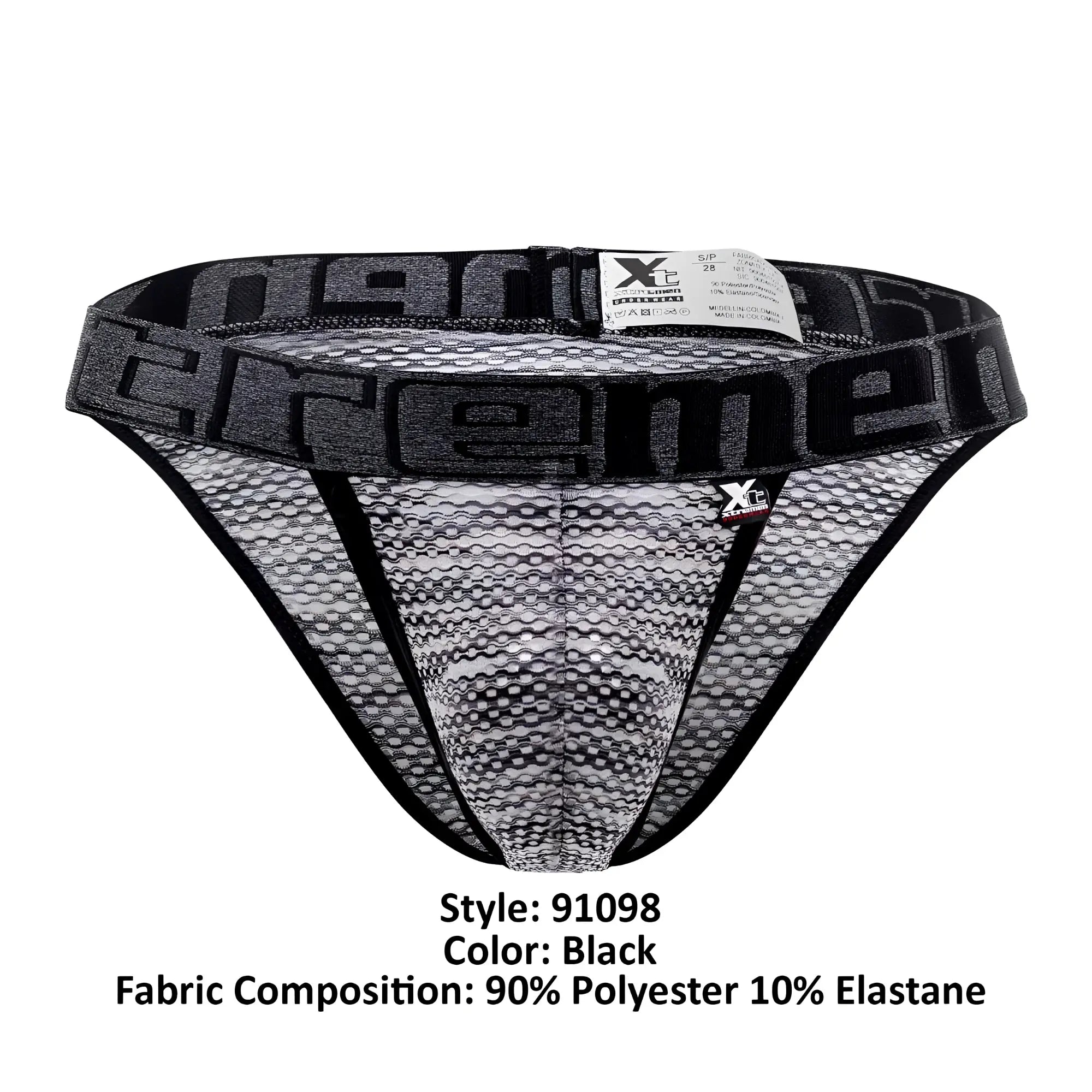 Black xtremen 91098 microfiber mesh athletic briefs with bold extreme logo band and black trim
