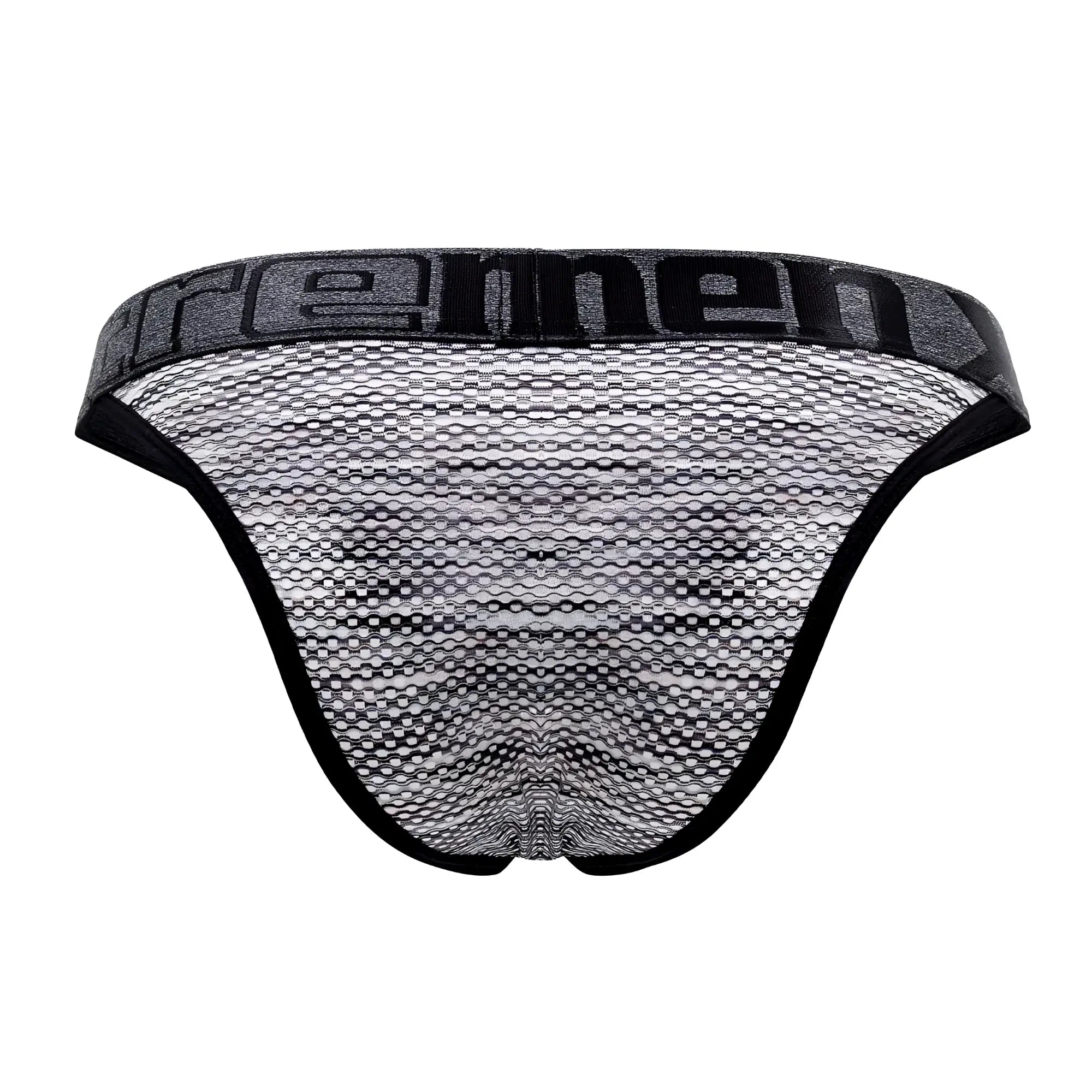 Black and gray microfiber mesh men’s briefs with bold remen logo on waistband xtremen 91098 bikini style