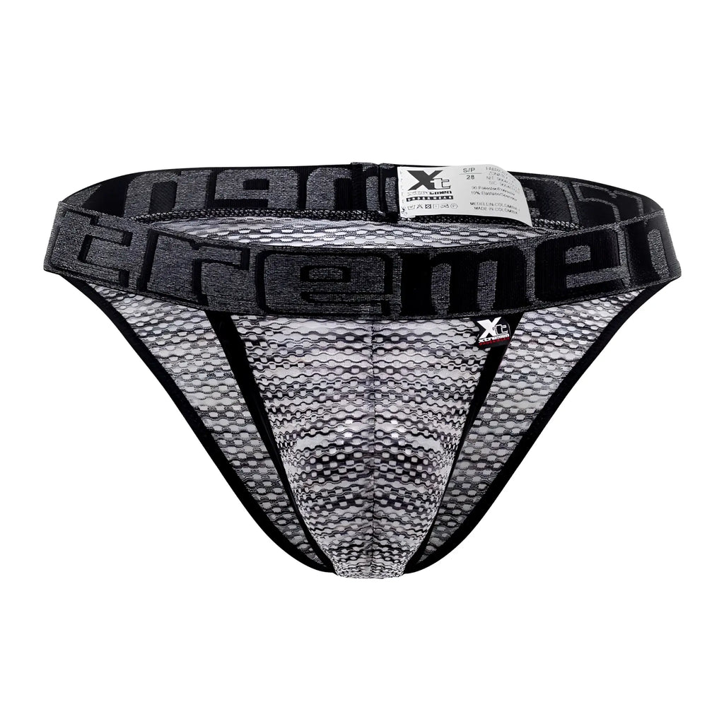 Black and gray microfiber mesh men’s bikini underwear with bold xtreme logo waistband in xtremen 91098 design