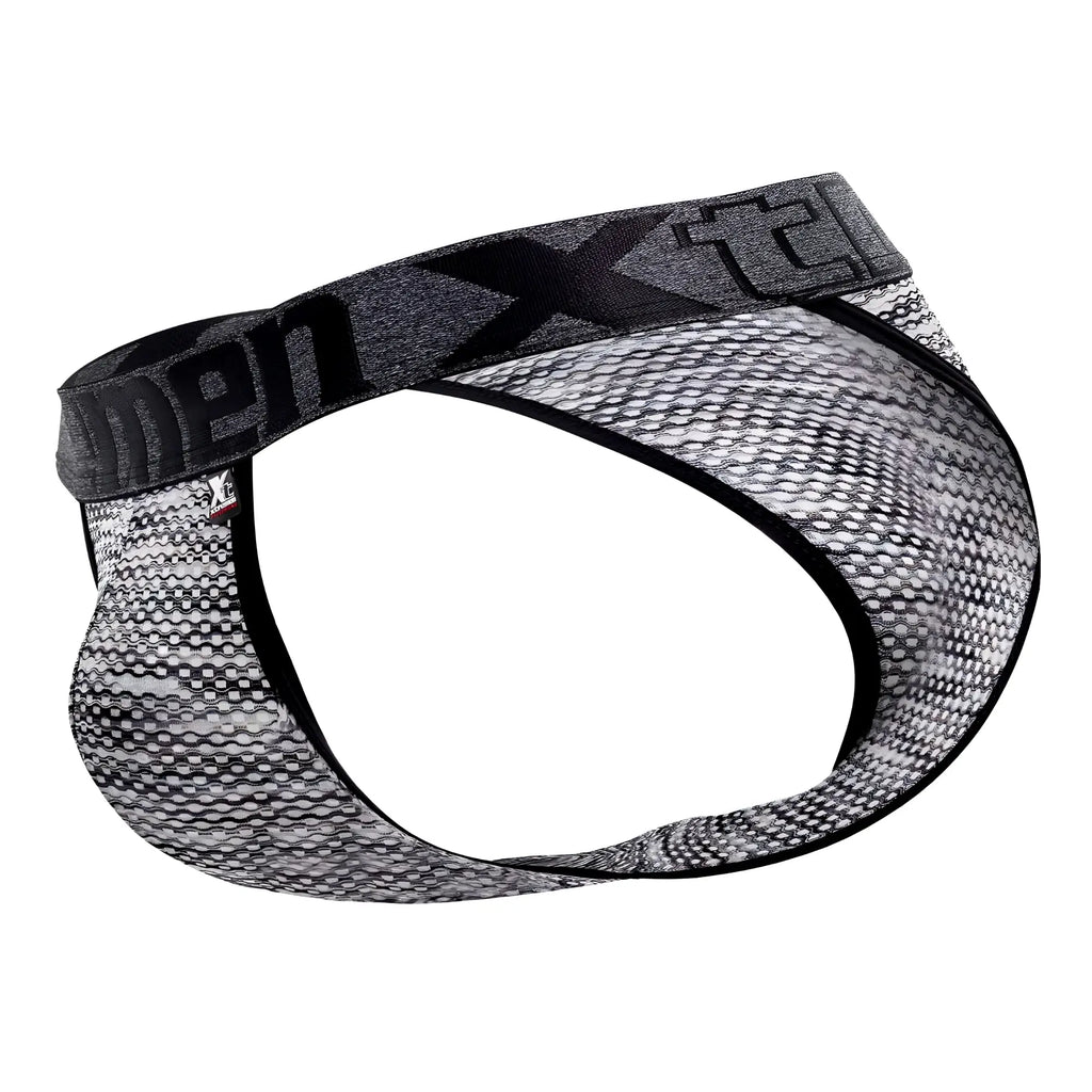 Xtremen 91098 microfiber mesh bikini briefs in black with textured mesh fabric and black and gray pattern