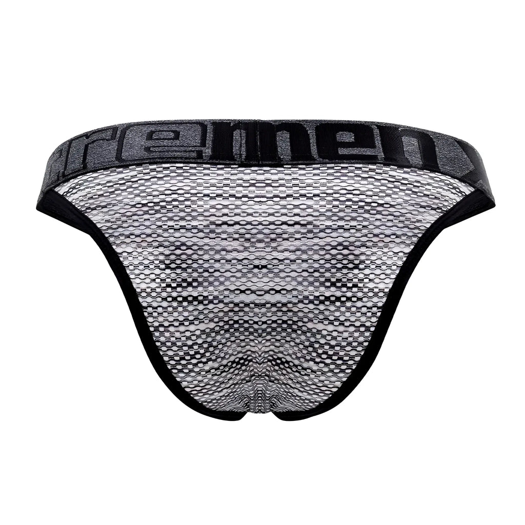 Black and gray microfiber mesh men’s briefs with bold remen logo on waistband xtremen 91098x bikini style
