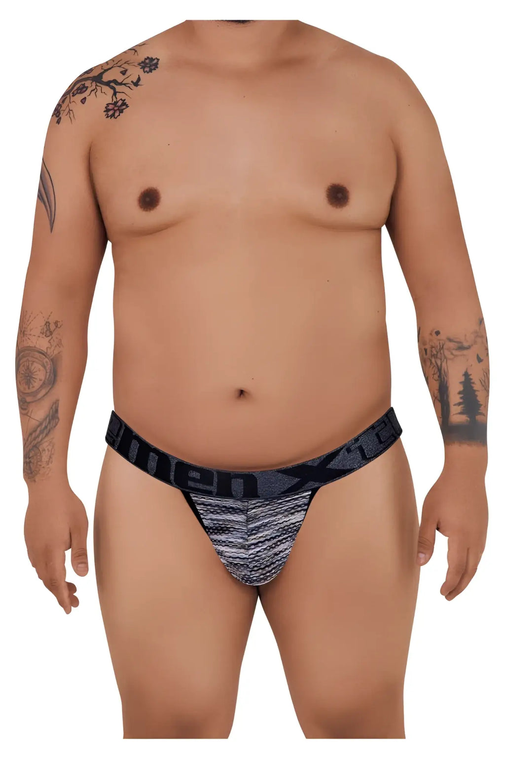 Black and gray patterned men’s briefs with textured woven microfiber mesh design xtremen 91098x bikini