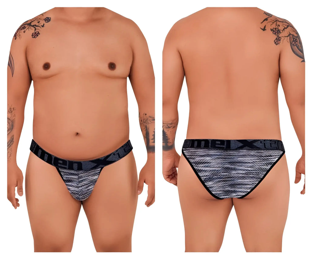 Xtremen 91098x microfiber mesh bikini briefs in black with a textured black and gray patterned design