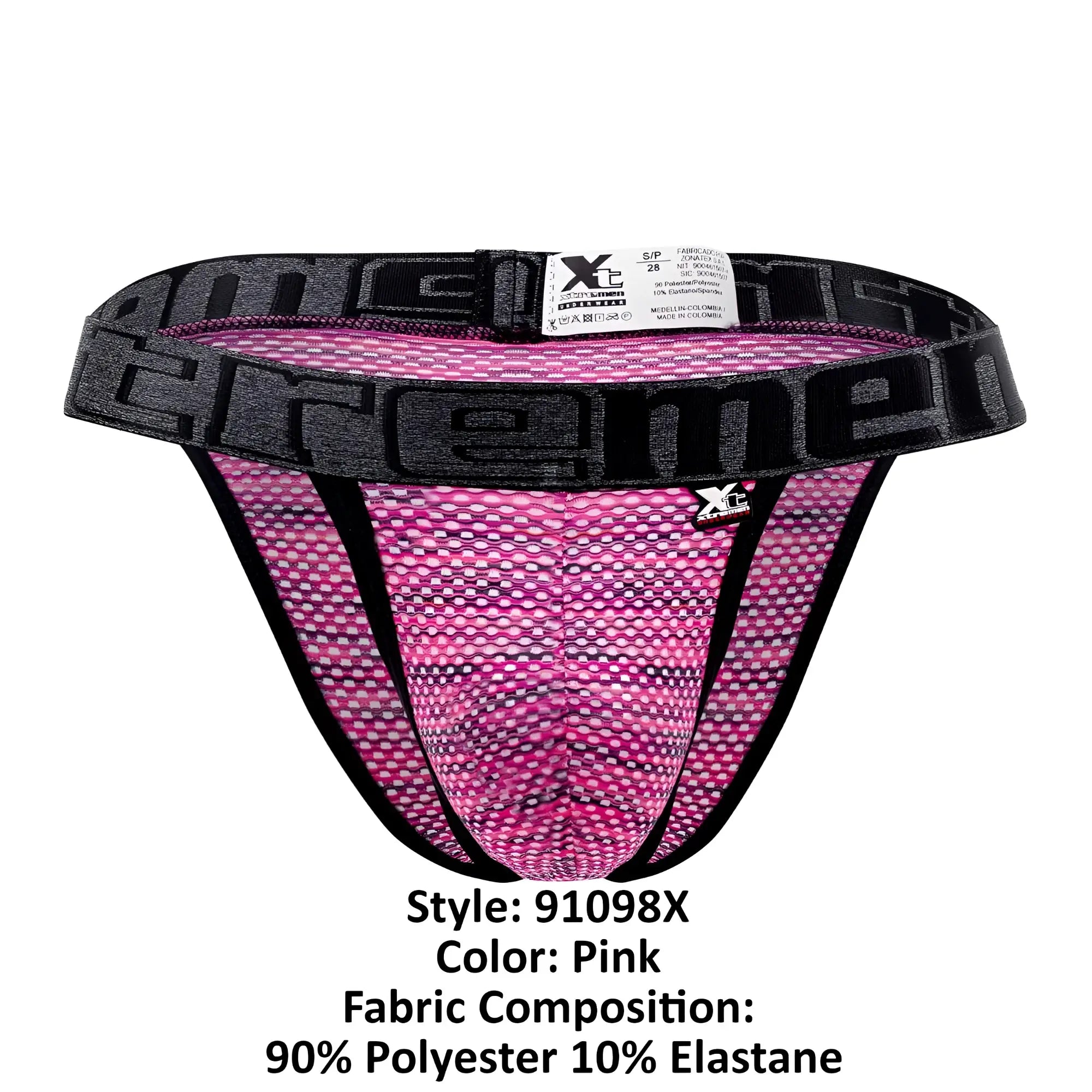 Pink xtremen 91098x microfiber mesh bikini briefs with black elastic waistband featuring xt brand logo