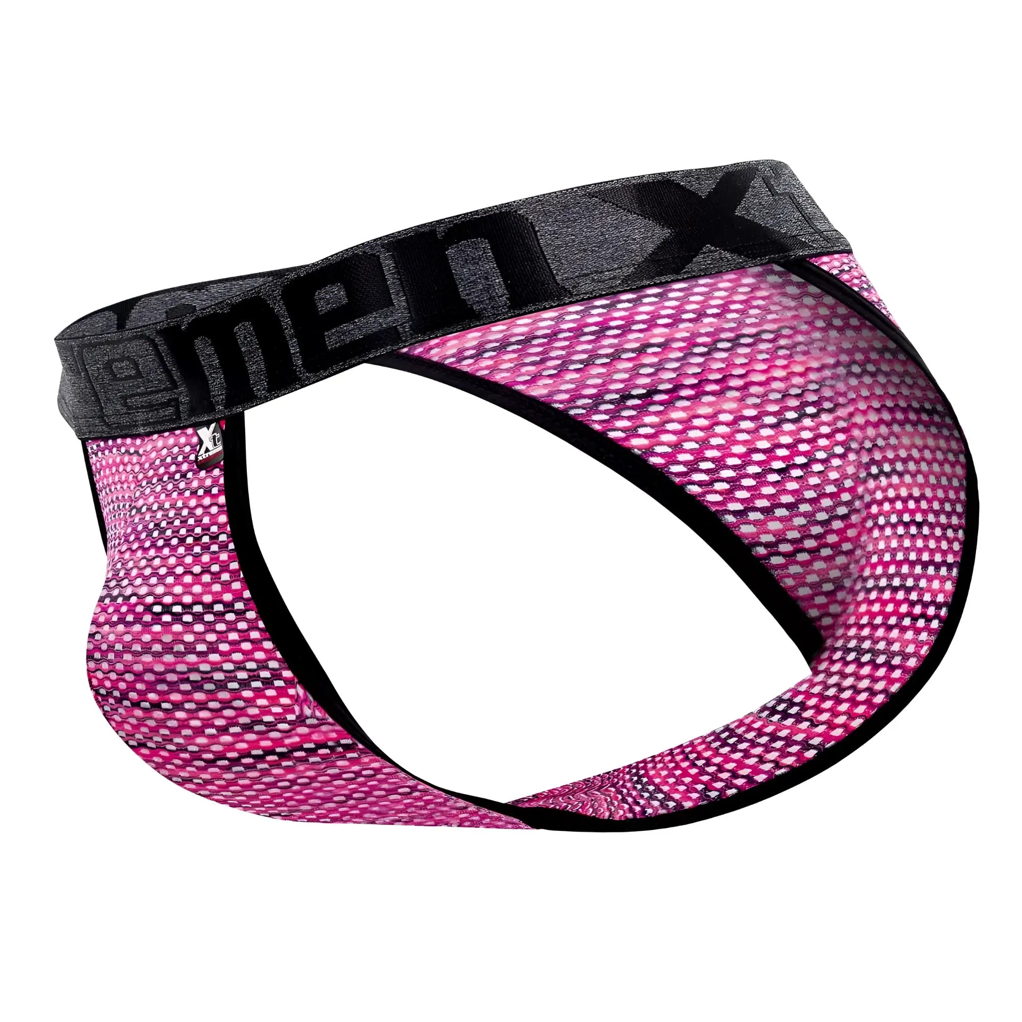 Xtremen 91098x microfiber mesh bikini briefs in pink and black with gray menx logo waistband for men
