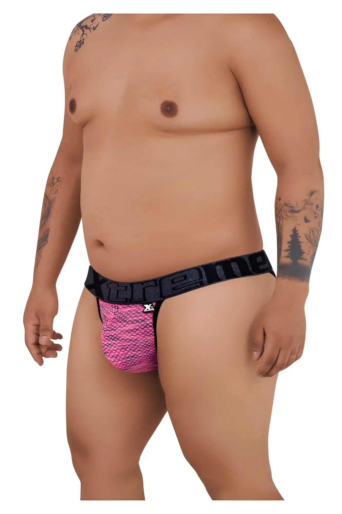 Xtremen 91098x microfiber mesh bikini men’s briefs in pink with black scale patterned textured front panel