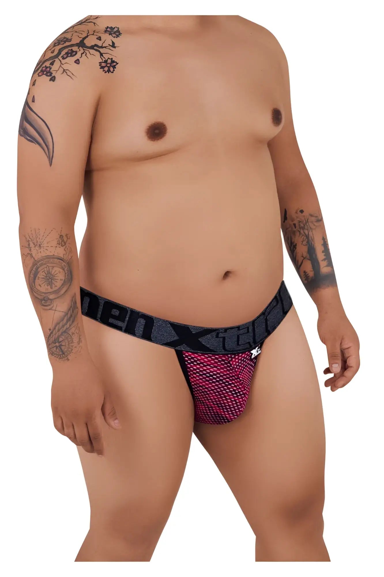 Black and pink microfiber mesh briefs with bold menxtreme logo band from xtremen 91098x bikini color red collection