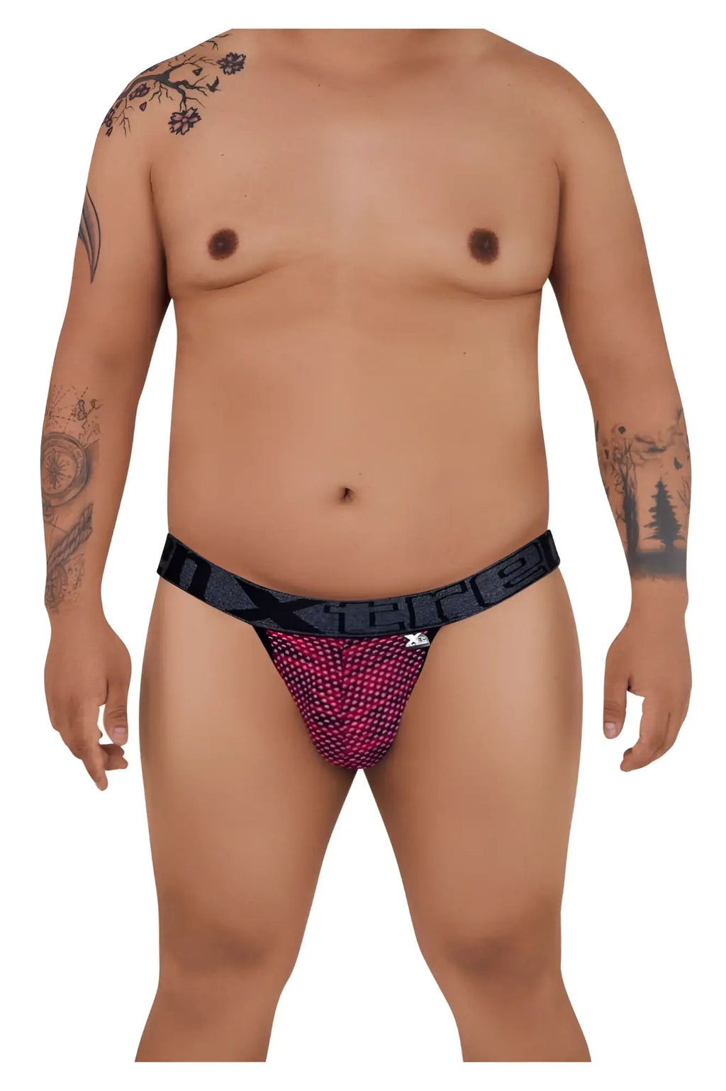 Black and pink patterned maxxie jockstrap with mesh design in red microfiber from Xtremen 91098X bikini line