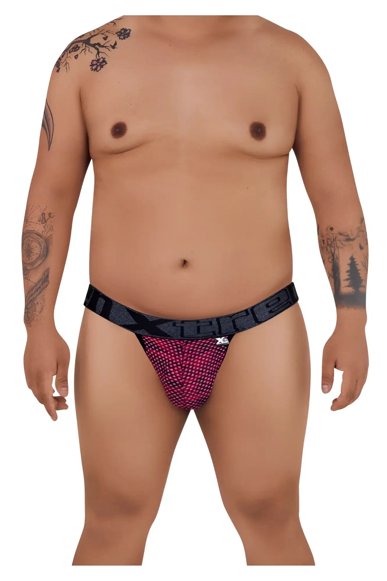 Black and pink patterned maxxie jockstrap with mesh design in red microfiber from Xtremen 91098X bikini line