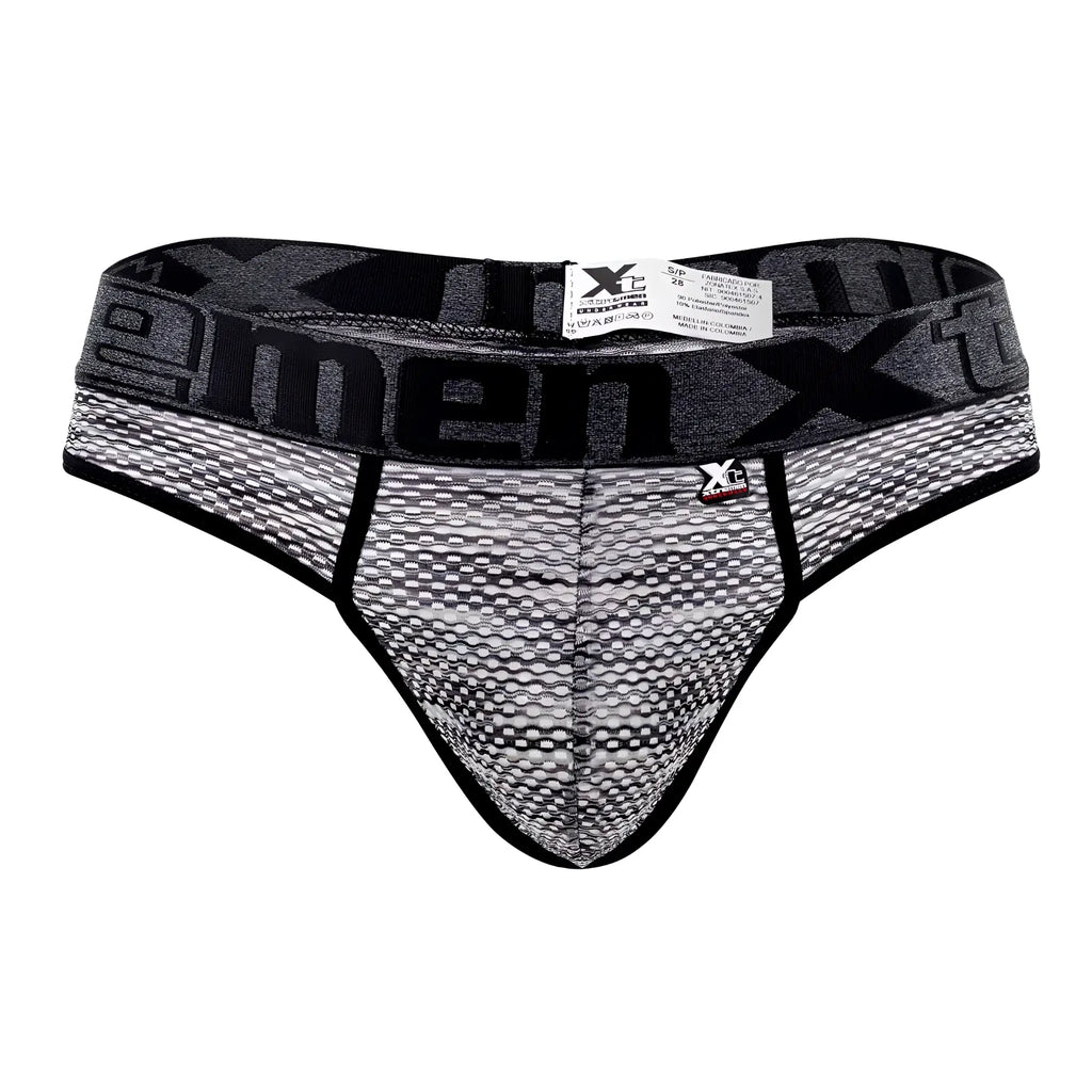 Black and gray patterned men’s microfiber mesh briefs with bold xtreme branded waistband in xtremen 91100 style