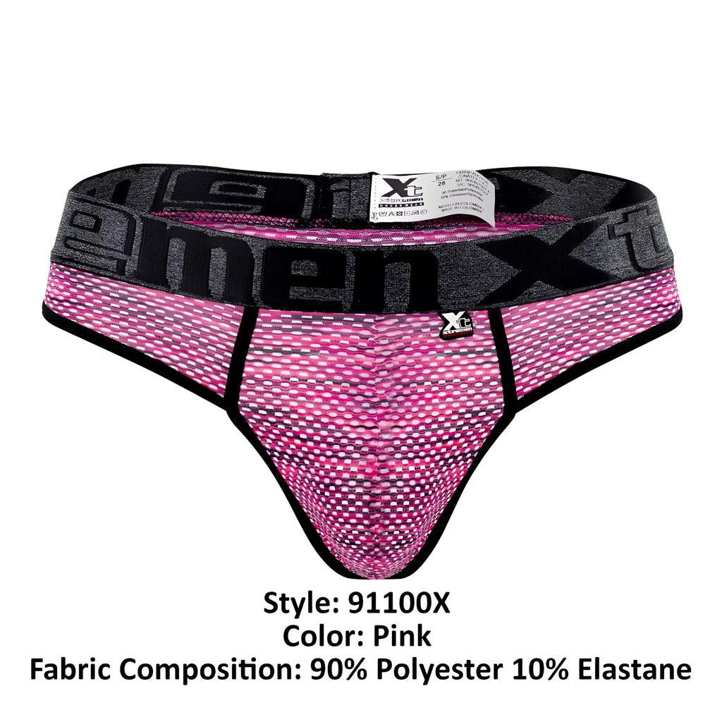 Pink xtremen 91100x microfiber mesh thong with black trim and xtreme logo on waistband