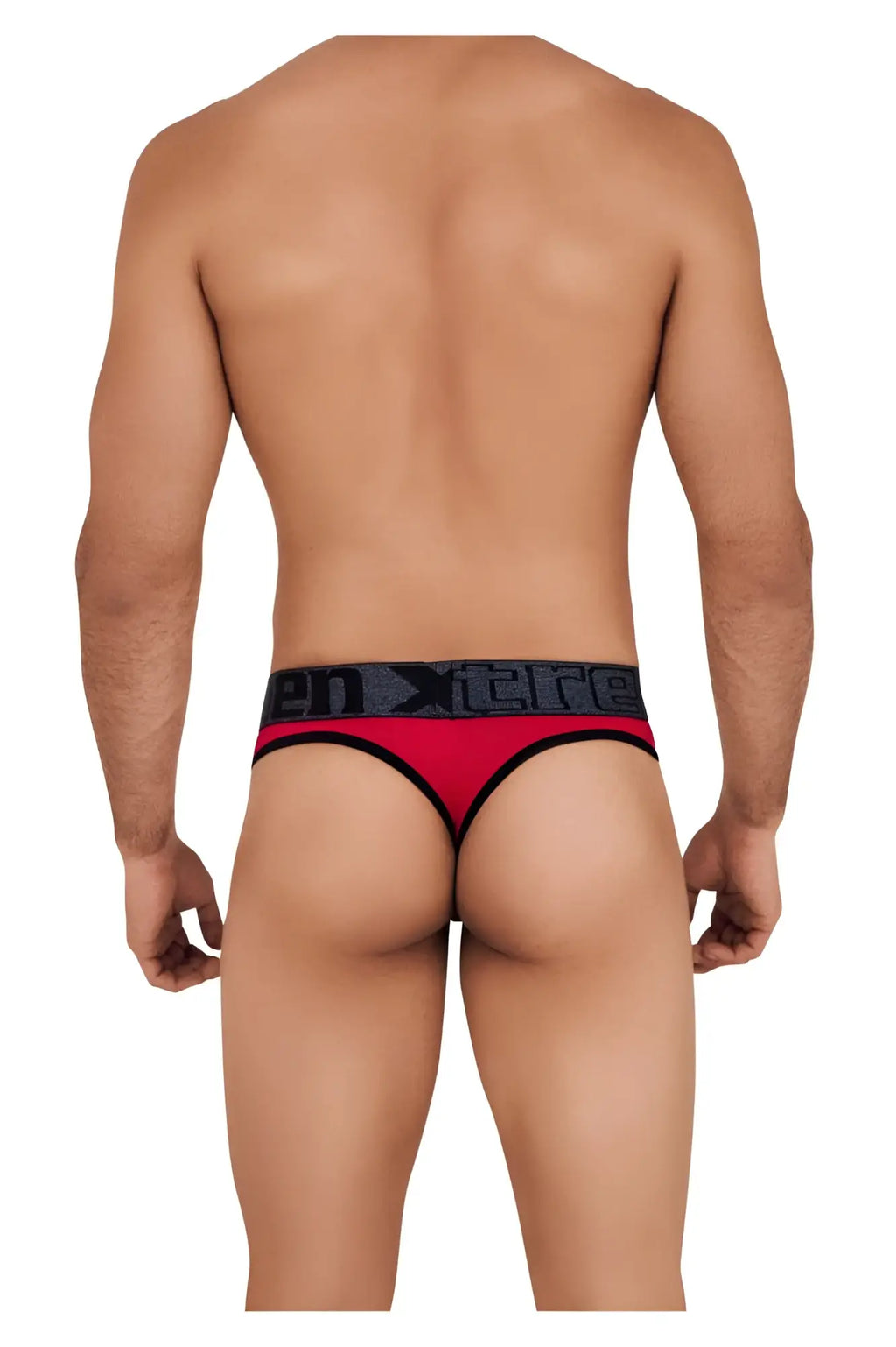 Red and black xtremen 91101 microfiber men’s briefs with bold xtreme logo on waistband