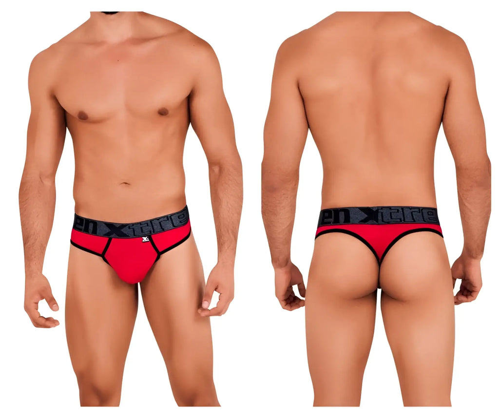Red xtremen 91101 microfiber briefs with black trim and branded waistband for men