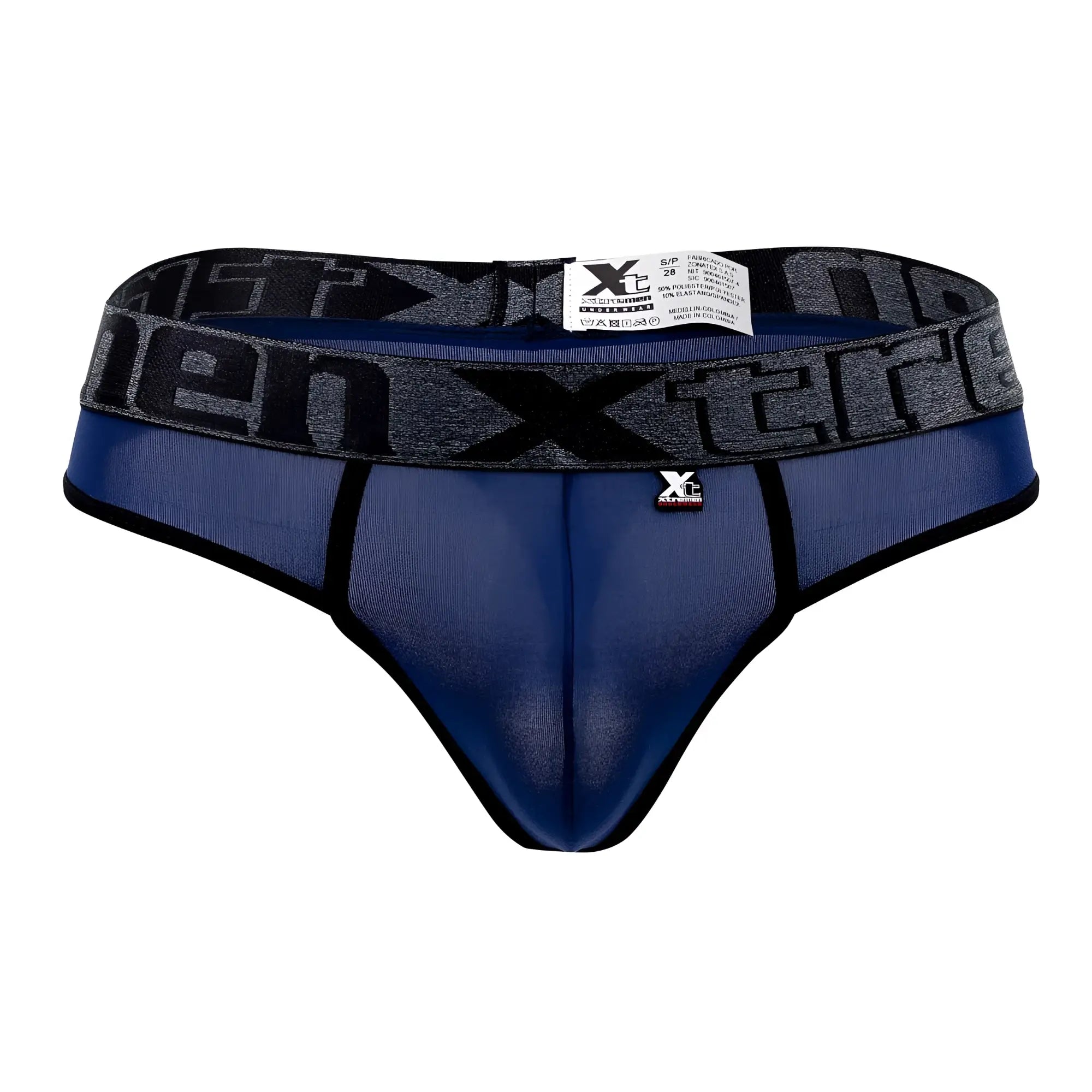Blue mesh microfiber men’s briefs with gray elastic waistband and xtreme logo in xl size from xtremen 91101x