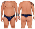 Navy blue menmed microfiber briefs with black elastic waistband featuring the menmed logo in white lettering