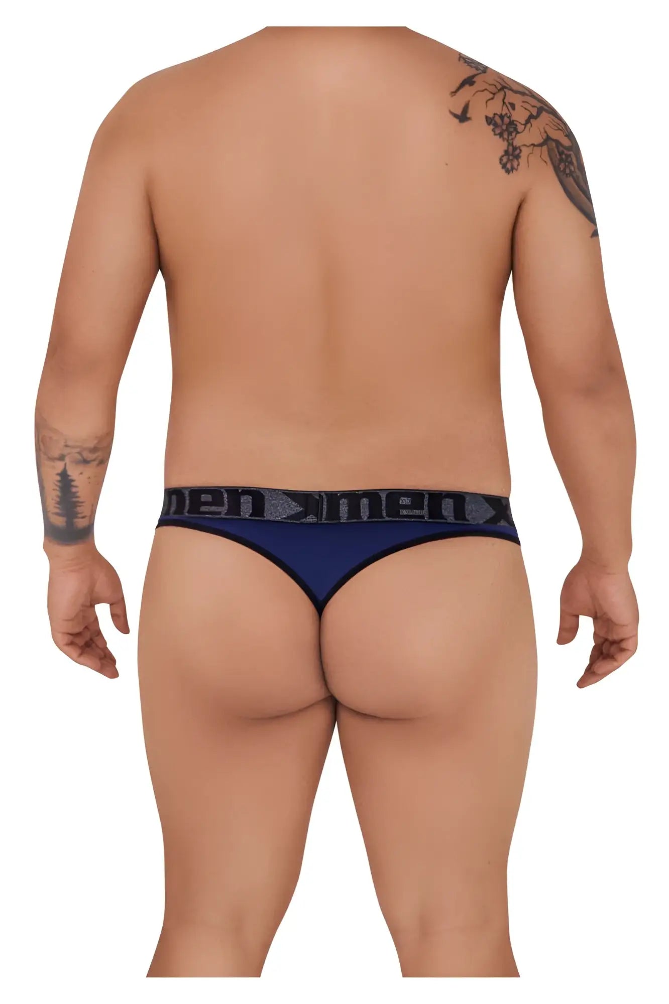 Navy blue xtremen 91101X microfiber men’s briefs with a black elastic waistband featuring men branding in white