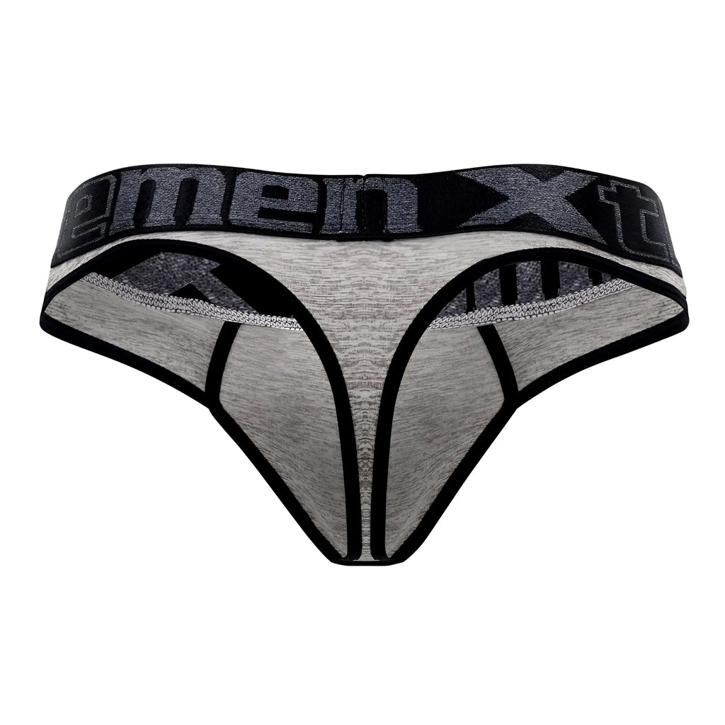 Gray and black microfiber menx thongs with textured waistband in jasper gray from xtremen 91101x collection