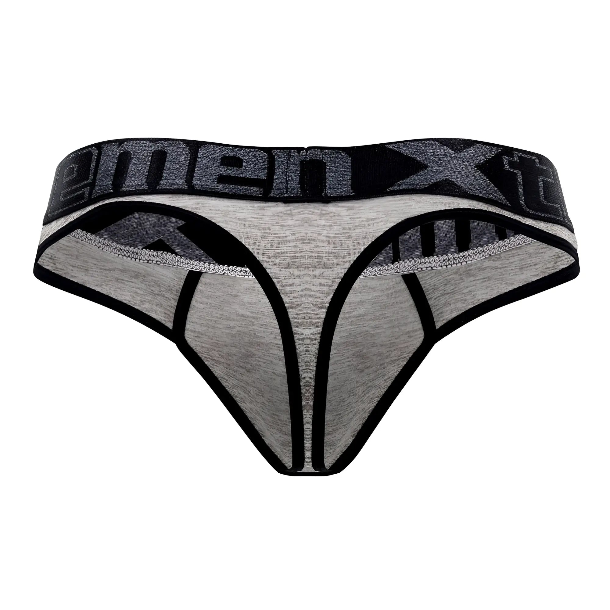 Gray and black microfiber menx thongs with textured waistband in jasper gray from xtremen 91101x collection
