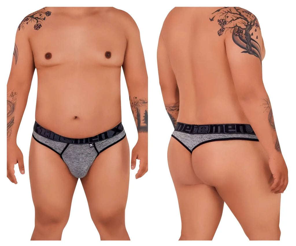 Gray heathered xtremen 91101x microfiber men’s briefs with black waistband and men branding in white lettering