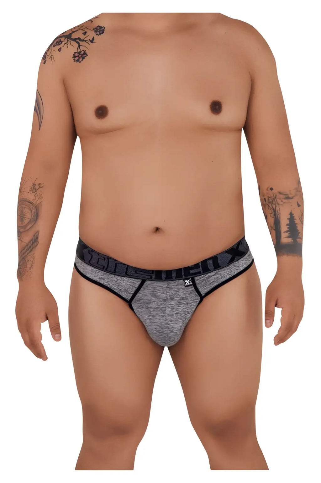 Gray heathered men’s briefs with black trim and branded waistband made of microfiber from Xtremen in jasper gray