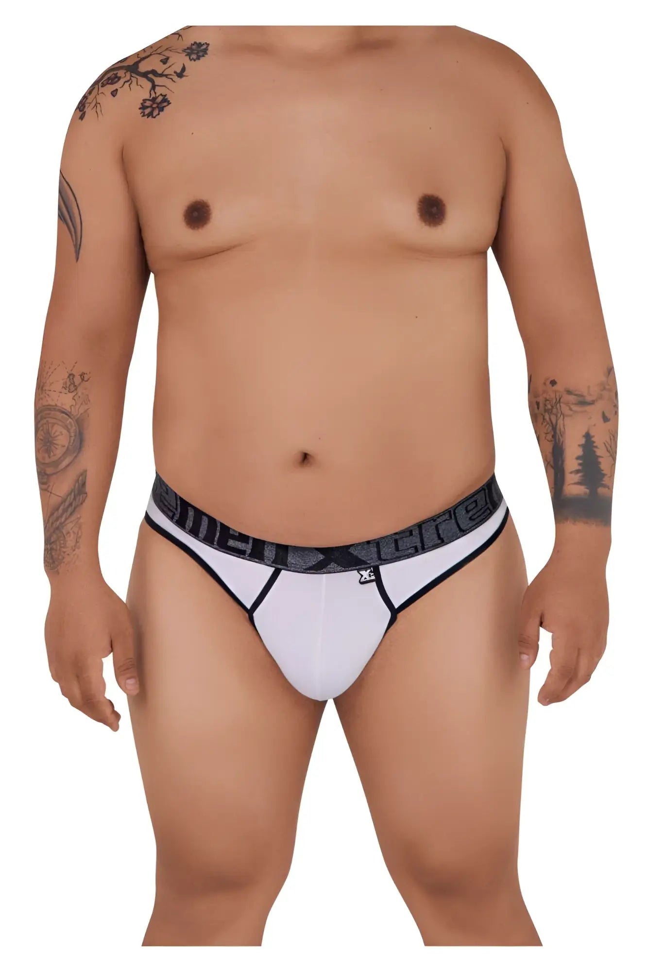 White xtremen 91101x microfiber briefs with black elastic waistband and gray xtreme logo and x-shaped emblem