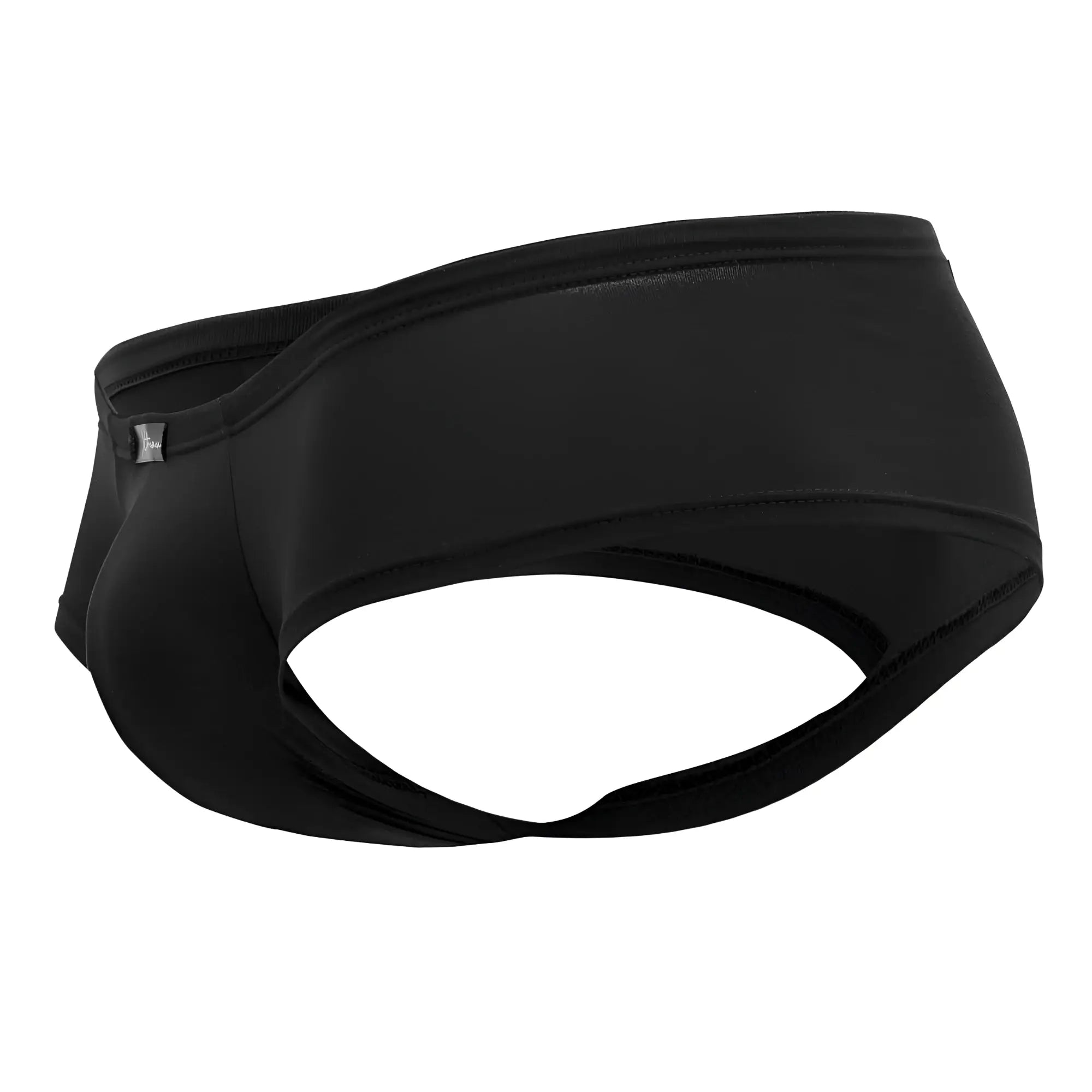 Xtremen 91103X black microfiber swim trunks with contoured design and elastic waistband front view